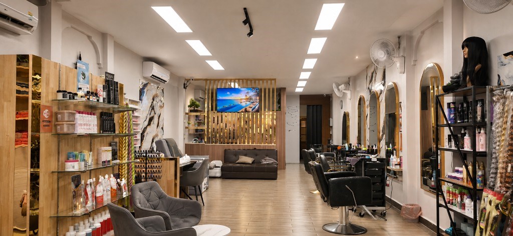 House of Beauty Phuket salon interior — styling stations and product displays